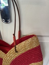 Hobbs Straw/ Raffia Shoulder Bag Pink/ Natural New