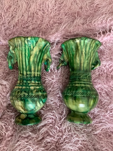 Pair vintage green rustic - of,