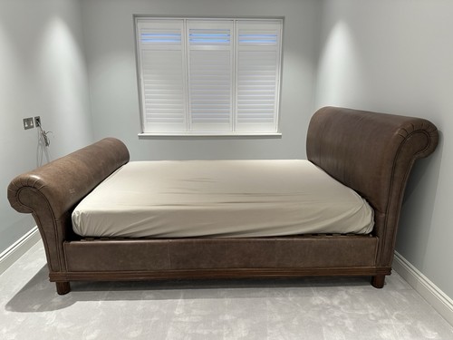 Brown leather sleigh bed - brown,