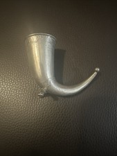 VINTAGE HANDSTOPT Norwegian Drinking Horn PEWTER Shot Size Viking
