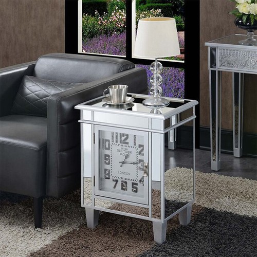 Silver mirrored glass bedside - silver,