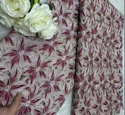 Floral burgundy lace - burgundy, fabric
