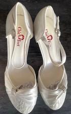 Ladies Ivory Satin Low Heel