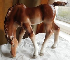 SUPERB VERY LARGE USSR LOMONOSOV FEEDING HORSE FIGURE - 7 1/2 HIGH