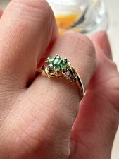 Gorgeous Vintage 14ct Gold Emerald And Diamond Ring with Intricate Floral Design