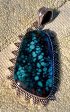 Fine Tibetan Turquoise 925 Sterling Silver Pendant Handmade Jewelry