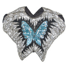 Butterfly Shaped Womens Printed Blouse Blue Silk Crazy Pattern S