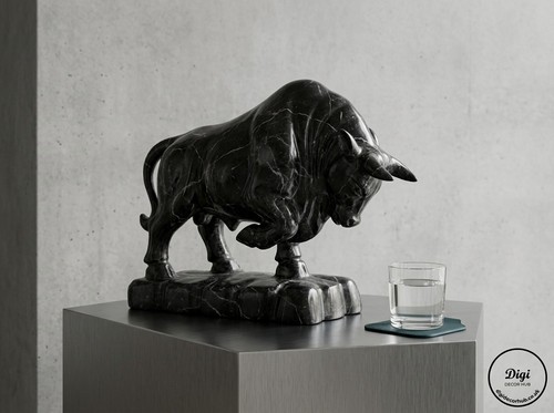 Solid black marble bull statue - solid,