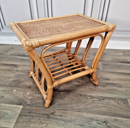 Vintage rattan side table - table,