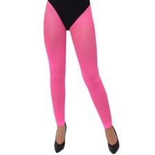 ADULTS PINK NEON FOOTLESS TIGHTS 80S PARTY RAVE WEAR IT PINK LADIES FANCY DRESS