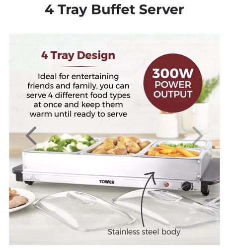 Tower t16041bf four - tray, food