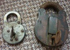 x2 Vintage Antique Padlocks Union Six 6 Lever 30 25 & Larger Iron Padlock + Keys