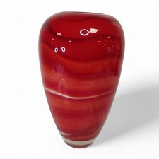 Large Murano Style Glass Vase Ruby Red Swirl 11" Tall Decorative | Preloved