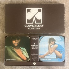 Vintage Clover Leaf Coasters Set Of 6 Pirelli Girls 1965 -74 Man Cave Bar Retro