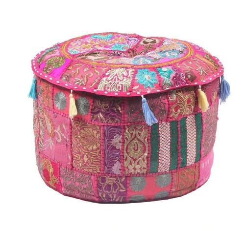 Indian vintage patchwork pouf - indian,