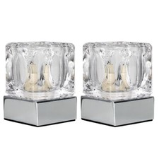 Pair of Glass Ice Cube Touch Dimmer Table Lamps Bedside Lights Office Desk