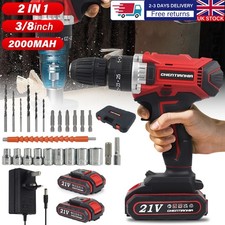 2 Battery 21V Cordless Drill Combi Driver High Power Electric Screwdriver Set UK