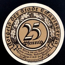GERMAN NOTGELD 1921 ECKARTSBERGA-UNUSUAL ROUND NOTE 25 PFENNIG-EMERGENCY MONEY