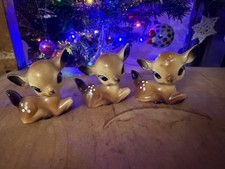 3 x Vintage 1970s Tiny reclining Deer Fawn with beautiful blue eyes