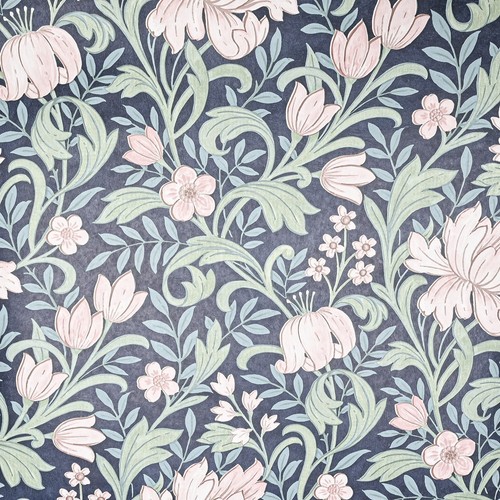 Navy blue floral wallpaper - blue,