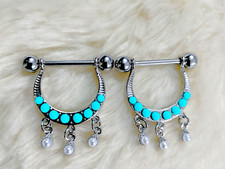 Blue opal nipple ring