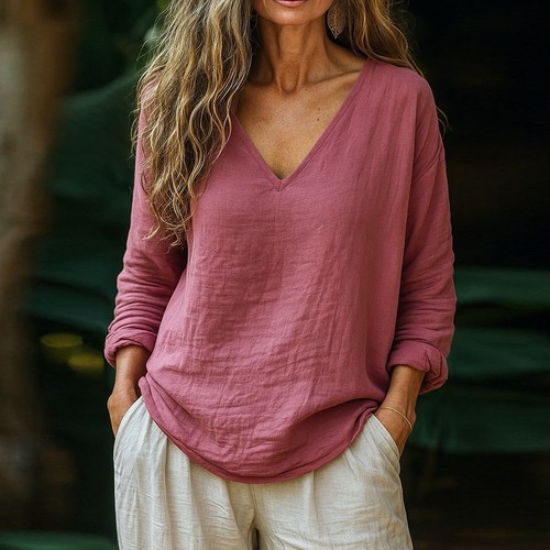 Womens cotton linen top - womens, long