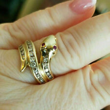 0.80 Ct Round Diamond Women's Vintage Snake Ring 14k Yellow Gold Over Size N-T