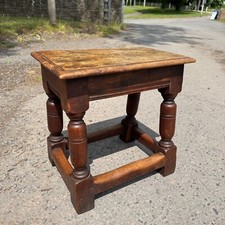 Vintage Oak Joint Stool Peg Jointed Antique Style Reproduction Plant Stand Side