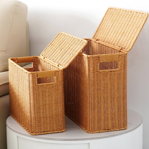 Lidded wicker basket woven - wicker,