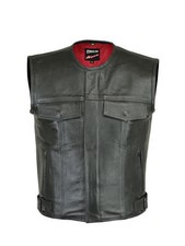 MENS levi  MOTORCYCLE MOTORBIKE WAISTCOAT FULL LEATHER BLACK VEST CUT ZIPPER 