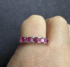 925  Sterling Silver Five Ruby Half Eternity   Ring -UK Size K