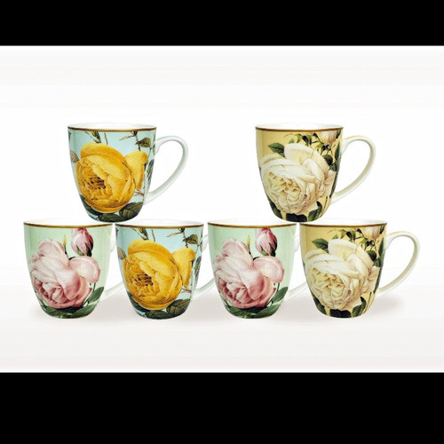 Six bone china mugs - , rose