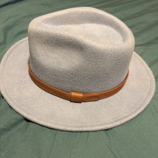 House of Tweed 100% Wool Hand Made Light Blue Fedora Beautiful / Leather Trim