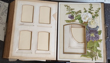Victorian  Leather 32 Gilt-Edged Pages Illustrated photo/CDV Album + 28 photos .