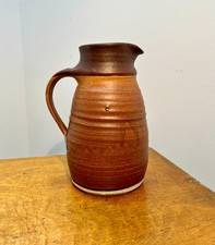 Signed Studio Pottery Jug – Brown Stoneware Pitcher Rustic Glaze 18cm