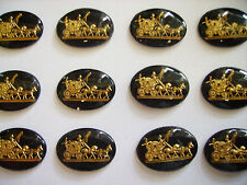 Set of 12 Glass Coach and Horses Scene Cameo Buttons Old but Unused