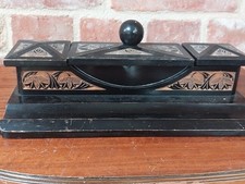Vintage Carved Wooden Black  Desk Set Including Ink Roller Blotter