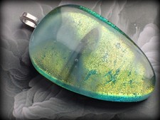 Dichroic Glass Pendant Northern Lights   Rainbow Glow Fused Glass Art