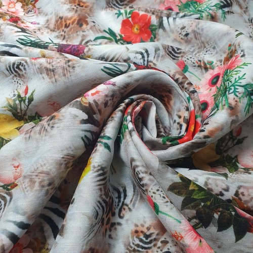 Floral zebra polycotton fabric - polycotton,