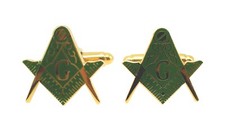 Masonic Cuff Links Green and Gold Square & Compass with G CL 03
