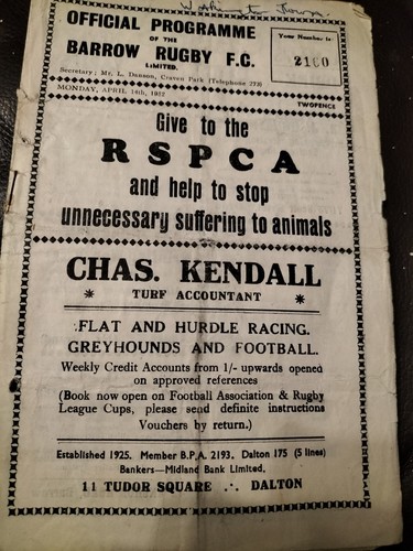 Vintage rugby league programme - rugby,