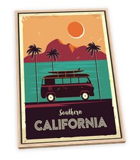 California Camper Van Surfer CANVAS FLOATER FRAME Wall Art Picture Print