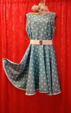 Ladies Blue & White Spotty 50s 1950s Rock & Roll Grease Costume Fancy Dress 12