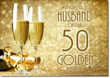 Doodlecards Husband Golden 50th Wedding Anniversary Card Champagne Bottle and