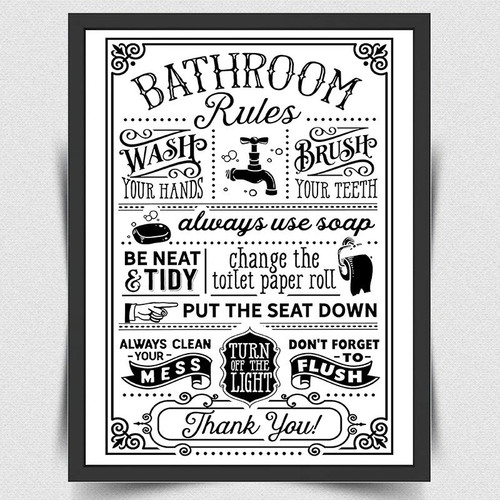 Bathroom rules metal - rules, wall