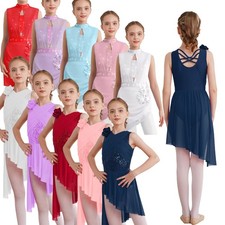Kids Girls Shiny Lyrical Contemporary Modern Dance Costume Ballet Leotard Dress