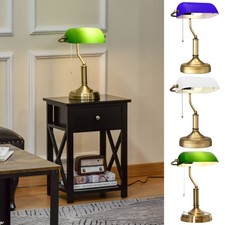 Banker's Table Lamp w/ Antique Bronze Tone Base and Glass Shade