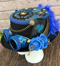 Unique Black Blue Steampunk Top Hat Corset feathers Wing goggles Roses 57cm (35)