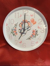 Children’s Clock. Elephant Design. White And Pink