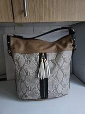 FAITH DESIGNER WOMENS BEIGE SNAKE FAUX LEATHER SATCHEL TOTE SHOULDER HANDBAG